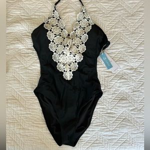 Black bathing suit with appliqué